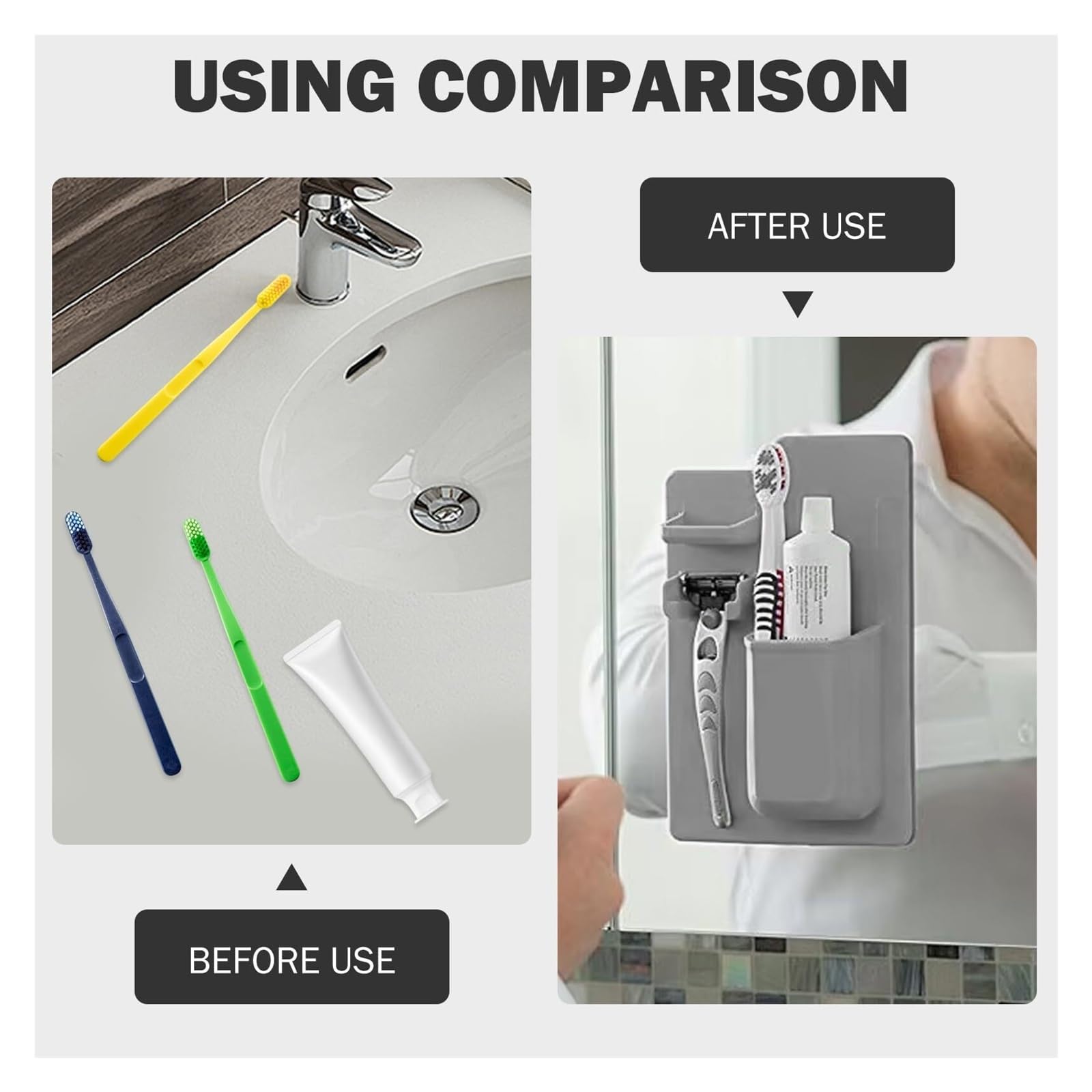 Portacepillos de Dientes Soporte for Cepillo de Dientes, Organizador baño Silicona con Parte Trasera Adhesiva, Almacenamiento montado en la Pared Gris Vaso de Enjuague bucal Reutilizable