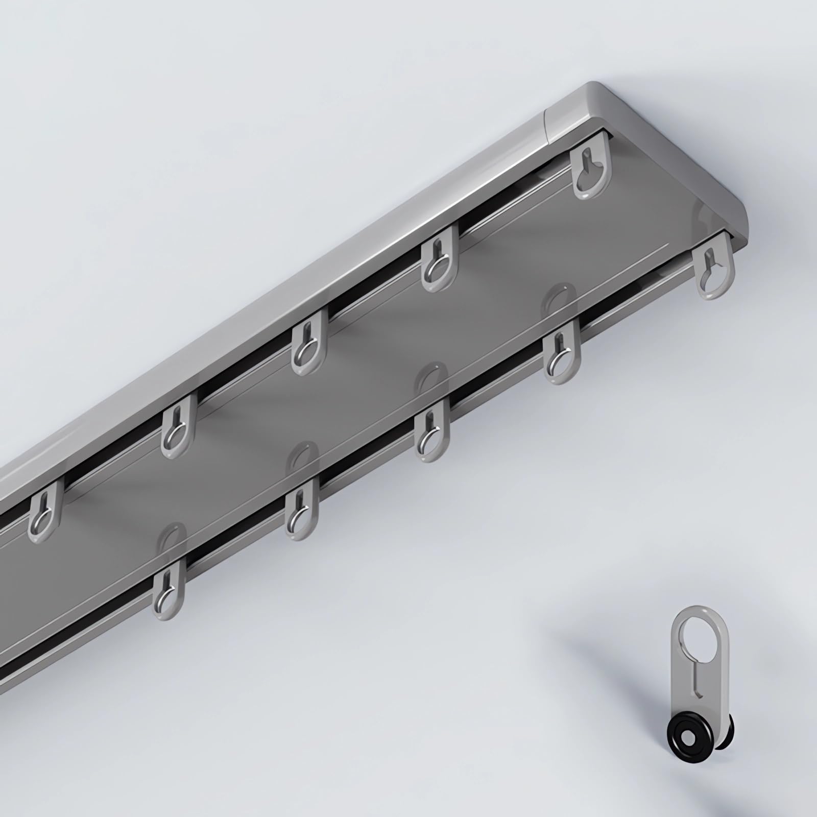 Generisch Aluminium Doppelte Vorhangschien Mit Stummen Rollen, Deckenvorhangschiene-Set, 70-600cm 2-läufige Gardinenschiene Für Dusch Erker Raumteiler(Gray,105cm/3.4ft)