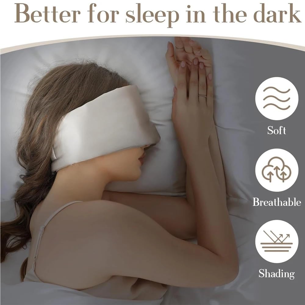 Mascherina da notte in 100% seta di gelso, con blocco leggero, morbida e imbottita, da viaggio, per dormire (blue2)