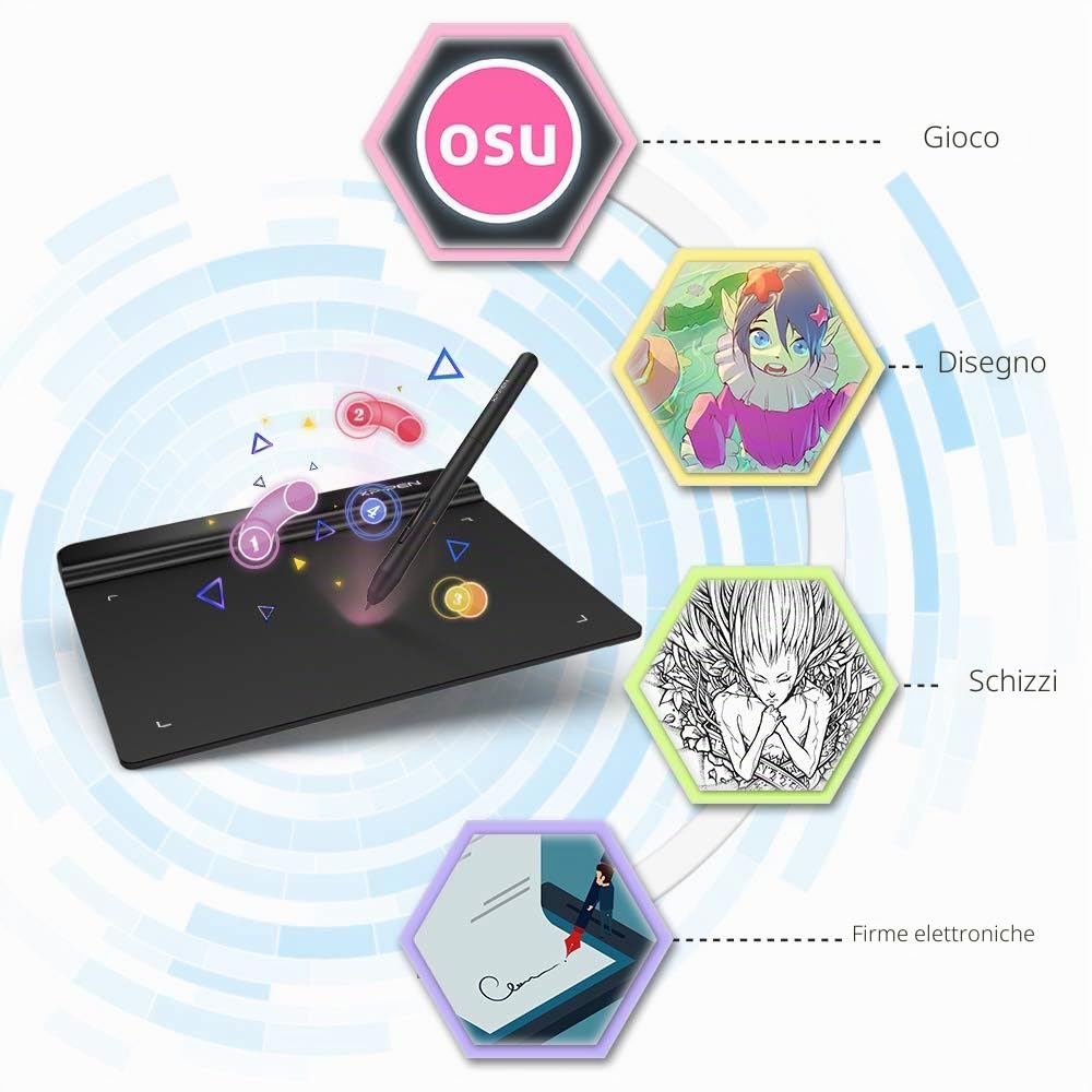 XP-PEN G640 Tavoletta Grafica 6x4 Pollici Ultrasottile, Stilo Passivo con 8192 Livelli senza Batteria, per firma digitale, disegno, osu