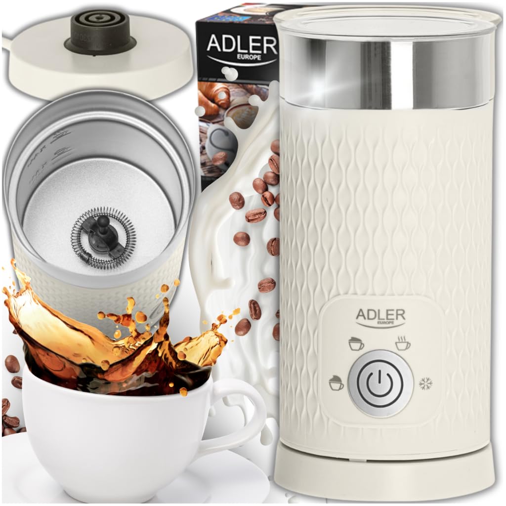 Adler - Espumador eléctrico de leche (300 ml, 4 funciones, para capuchino y latte, para espuma de leche cremosa, sin cable)