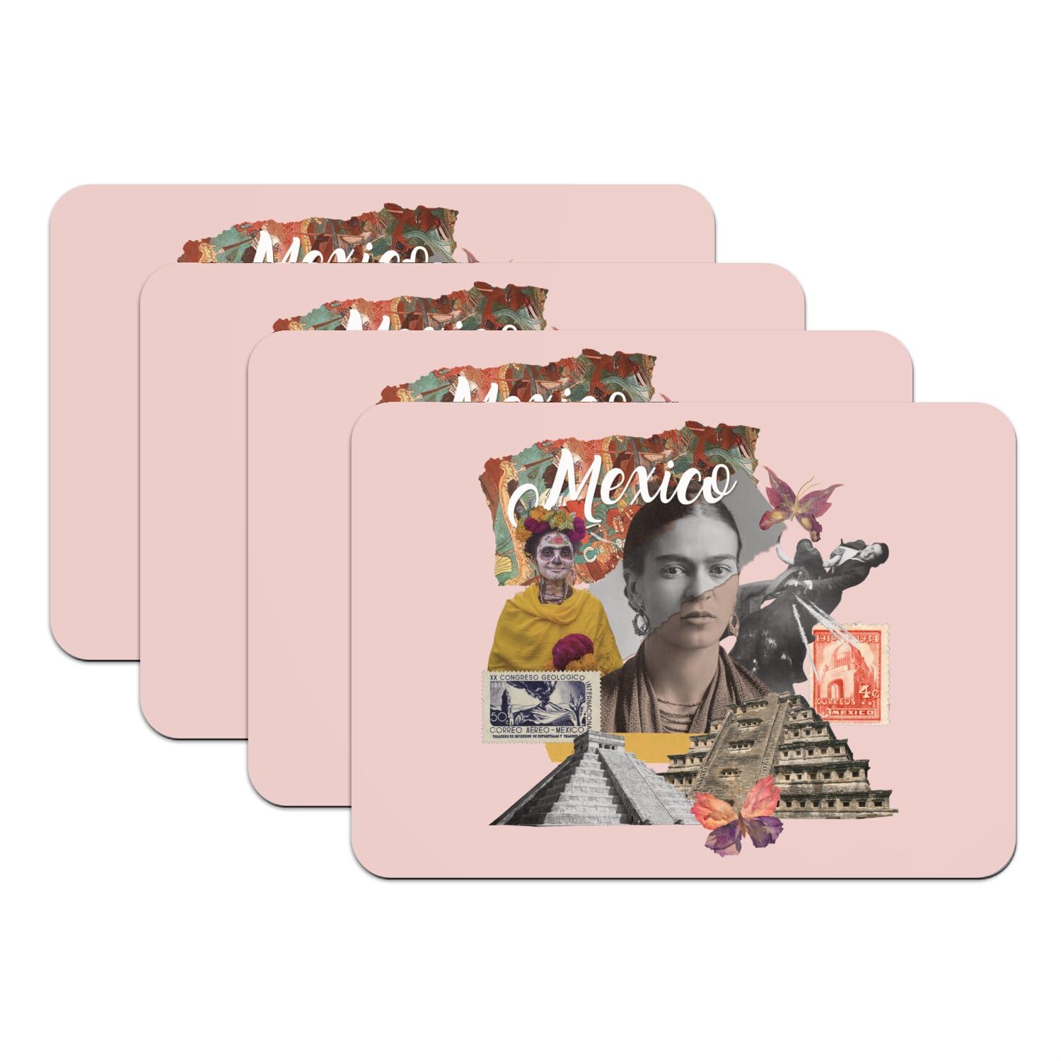 Set de table rose Mexique lot de 4 dessous en caoutchouc grand format vintage