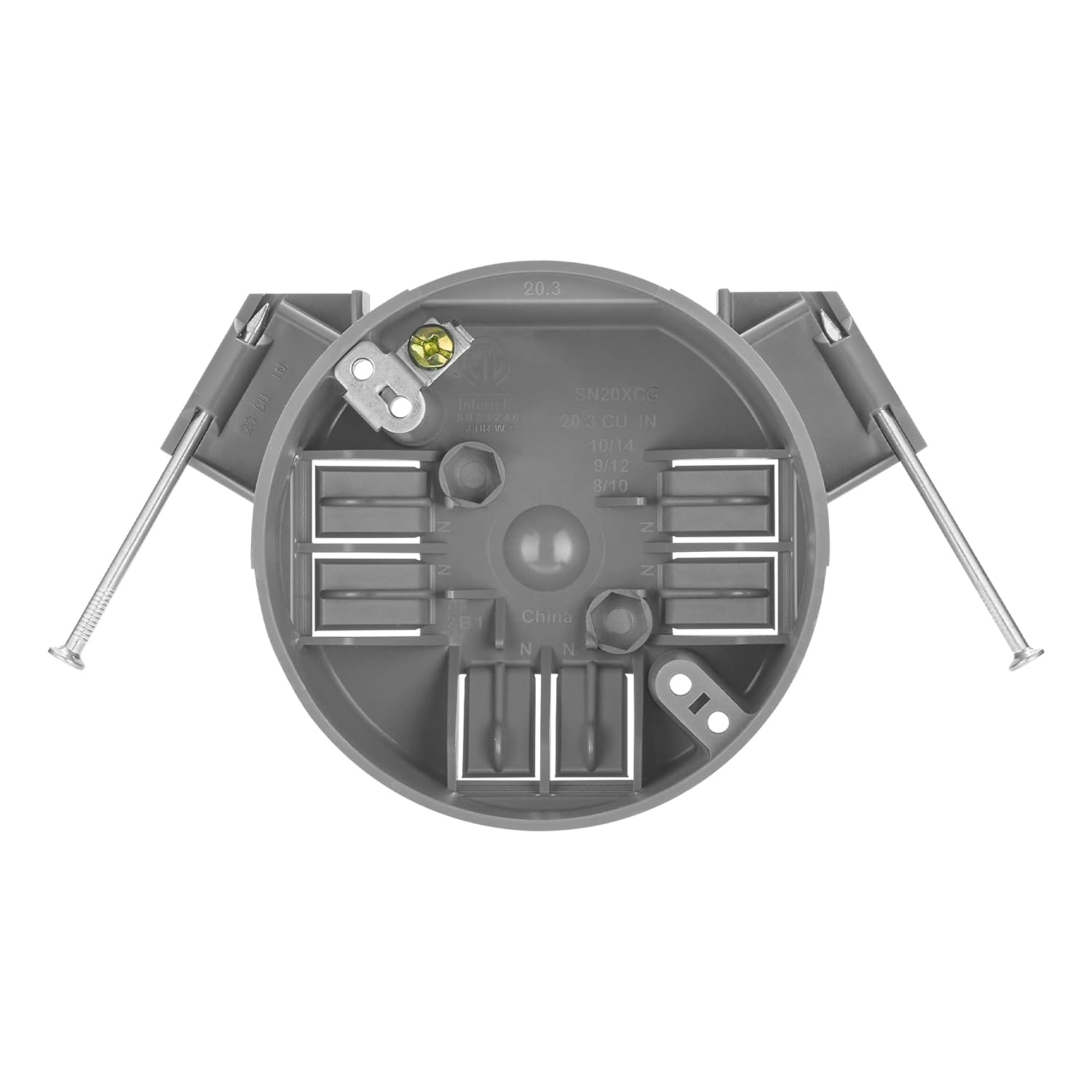Maxxima 20.3 cu. in. PVC New Construction Ceiling Electrical Junction Box, New Work Non-Metallic Ceiling J-Box w/Nails, ETL Listed, 2 Hour Fire Rating, Gray, 10-Pack