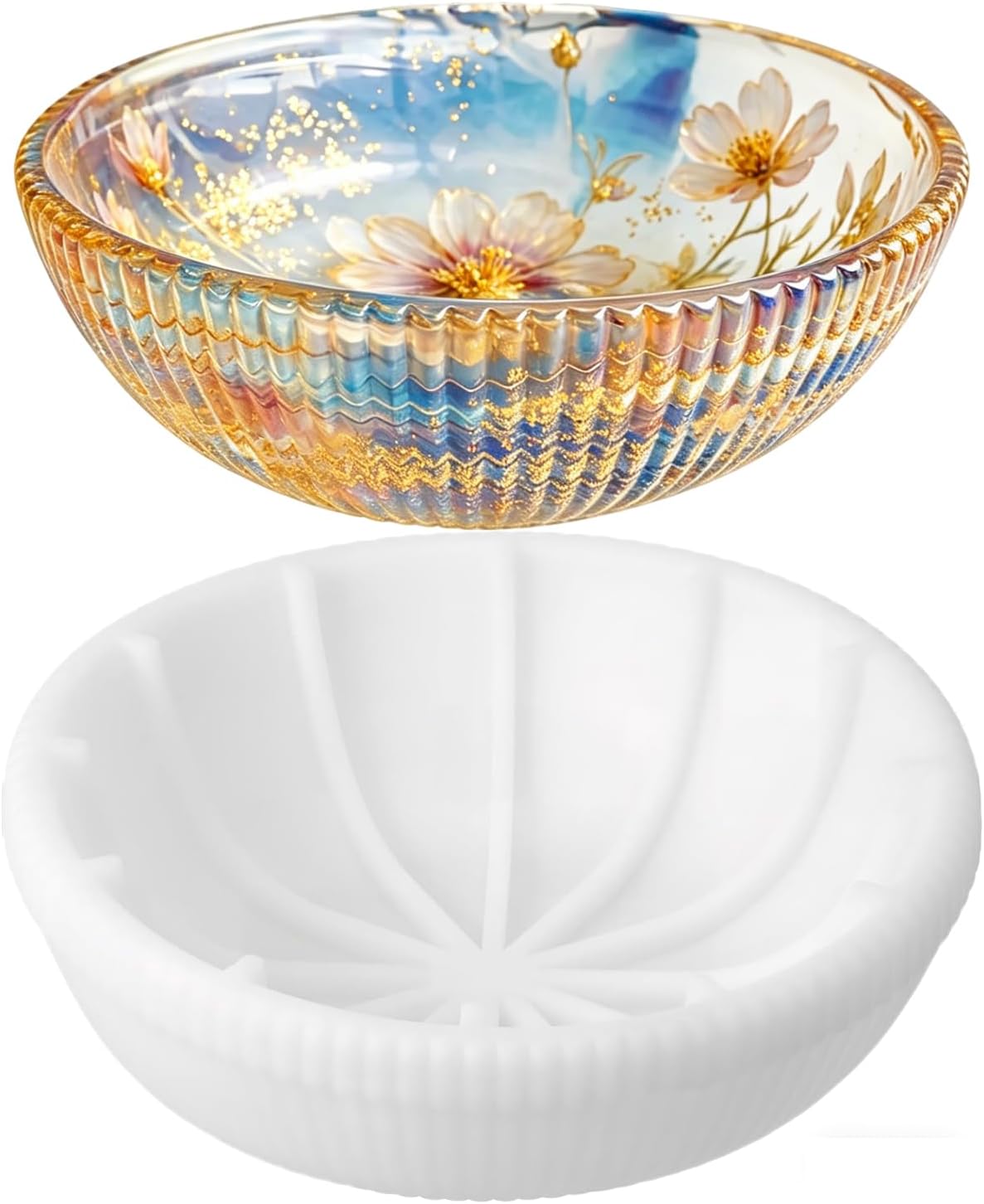 Large Bowl Silicone Molds, 8inch Bowls Resin Container Mold Fruit Storage Tray Craft Mold Round Tray Moulds Candle Holder Flower Pot Jewelry Trinket Storage Epoxy Casting (Big Striped Bowl)