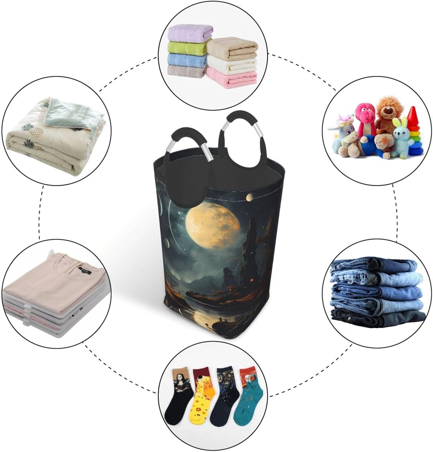 Moon Stars and Planets Square storage bag 50L, suitable for multiple scenes, foldable dirty clothes storage basket.
