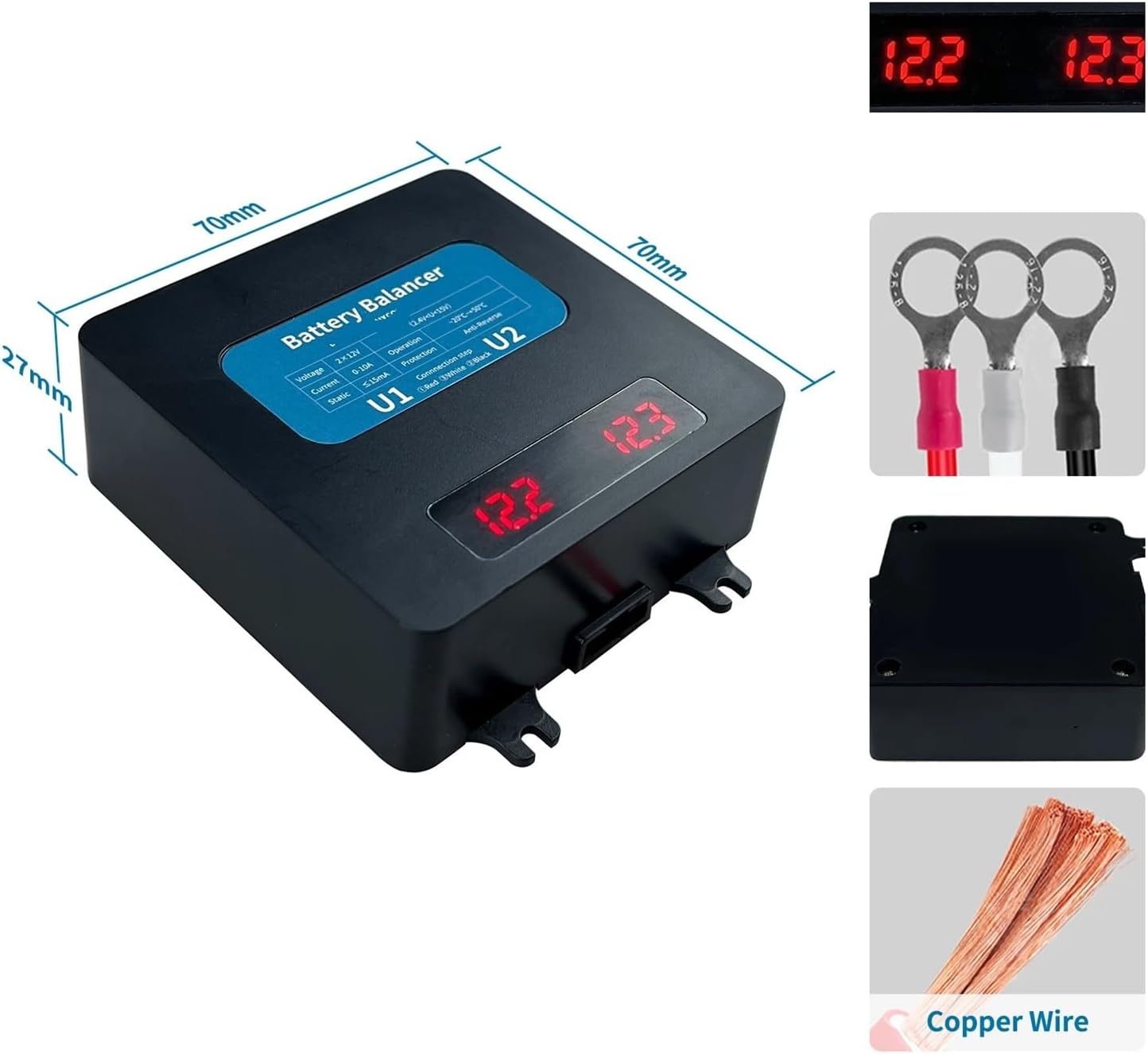 24V Battery Equalizer for Two Pieces 12V Gel Flood Lead Acid Batteries Voltage Balancer Lead Acid Battery Charger Regulator