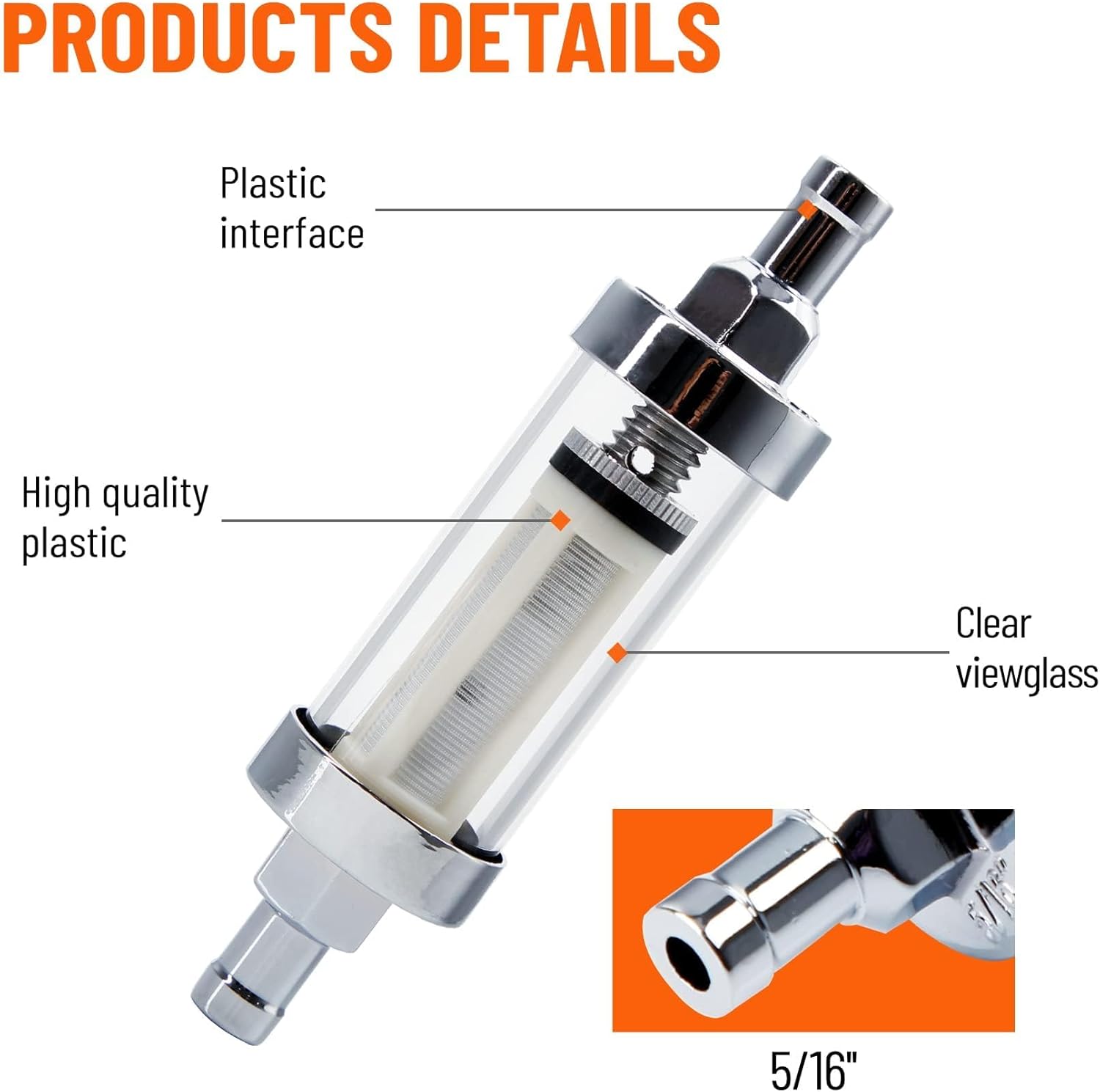 5/16 inch 9747 Inline Fuel Filter With Clear View Glass And Chrome (5)