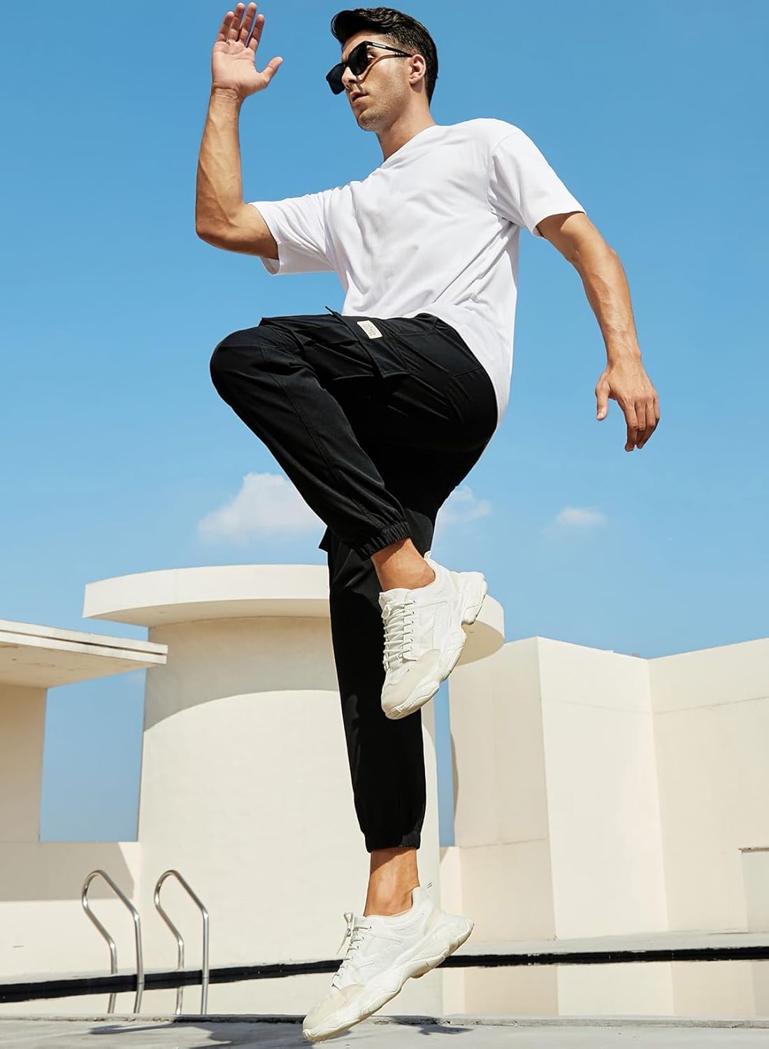 JMIERR Mens Casual Cargo Pants Stretch Elastic Waist Drawstring Joggers Pants Tapered Sweatpants for Men Multi Pockets - Image 5