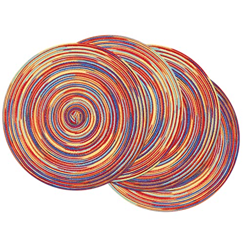 Image of SHACOS Round Braided Placemats Set of 4 Variegated Colorful Placemats for Dining Tables Holiday Party Decor (Rainbow Red, 4)
