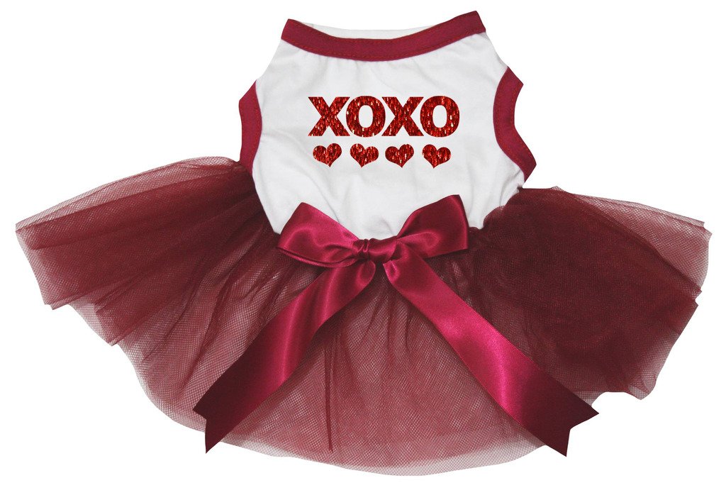 Robe rouge pour chiot avec motif cœur XOXO en velours de vin