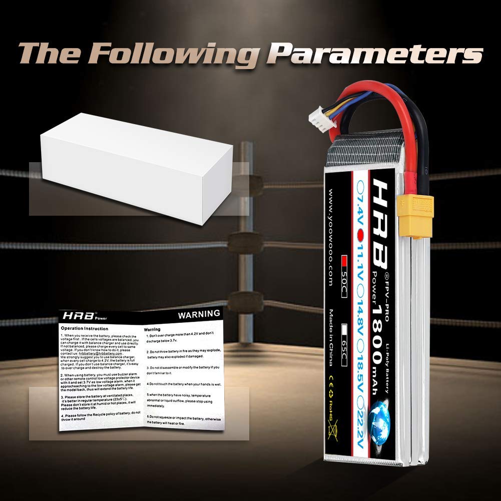 HRB 2 Paquetes 11.1V 1800mAh 3S 50C Batería LiPo con XT60 Plug para Skylark M4-FPV250 Mini Shredder 200 INDY250 Plus Mojo 280 QAV250 Vortex Emax Nighthawk 250 RC Heli Plane UAV Drone FPV