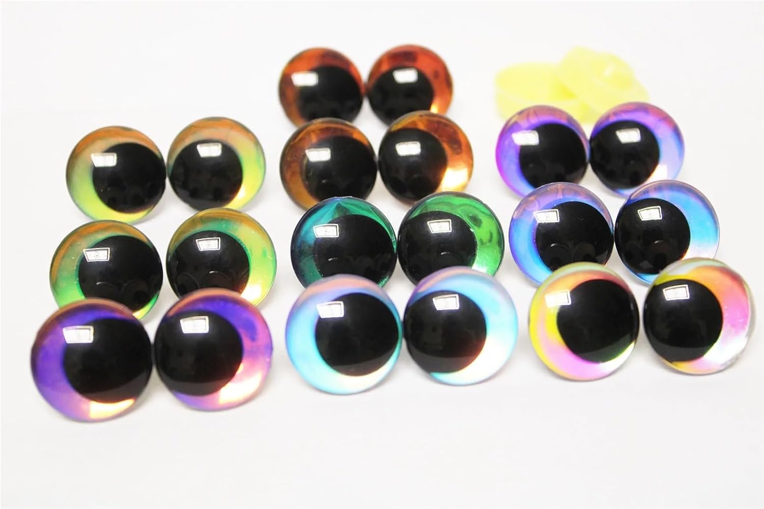 10pcs Holographic 3D Round Glitter Eyes for DIY Crafts - 12mm & 28mm Colorful Plastic Accessories(Yellow Green,28mm)