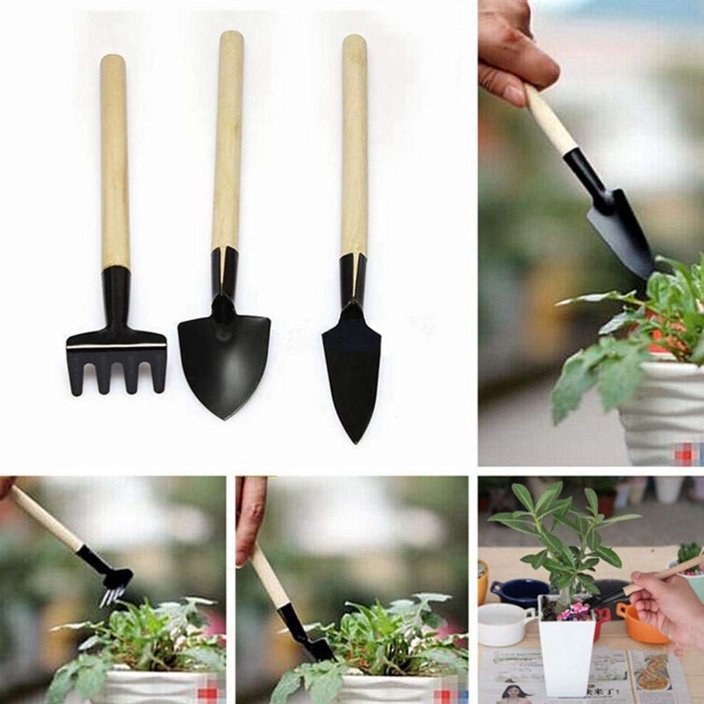 Instakart 3Pcs Plant Gardening Shovel Spade Rake Trowel Wood Practical Mini Garden Handle Metal Head Hand Tool Kit Gardener Tools (B081YYW7G8) Amazon Price History, Amazon Price Tracker