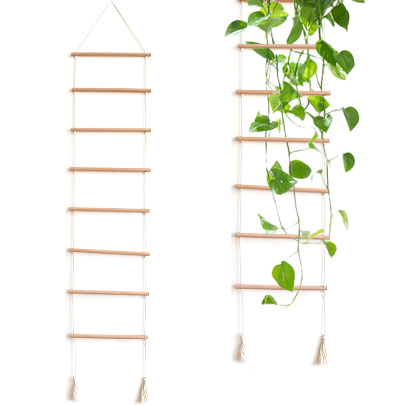 51×10" Wood Wall Trellis Climbing Plant Ladder with Tassel Rope, Decorative Hanging Climbing Plant Support for Balcony, Patio & Indoor Green Wall