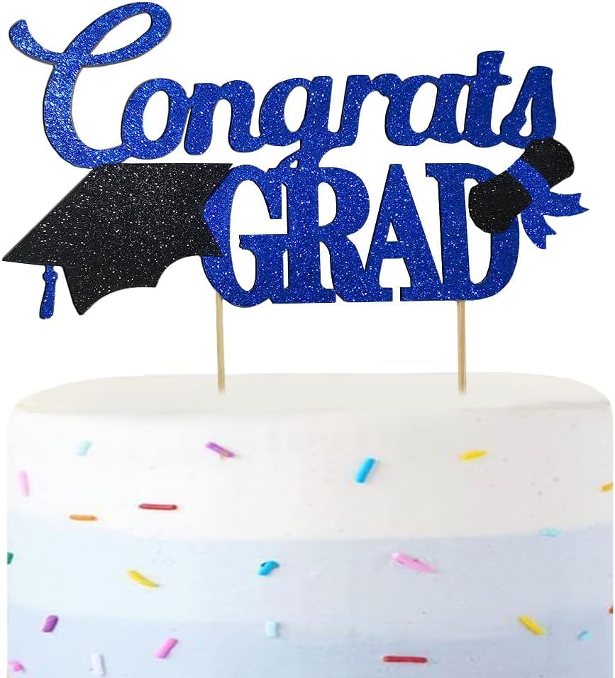 Graduation Cake Topper, Congrats Grad Cake Topper, Class of 2025 Graduation Party Decorations, Bleu