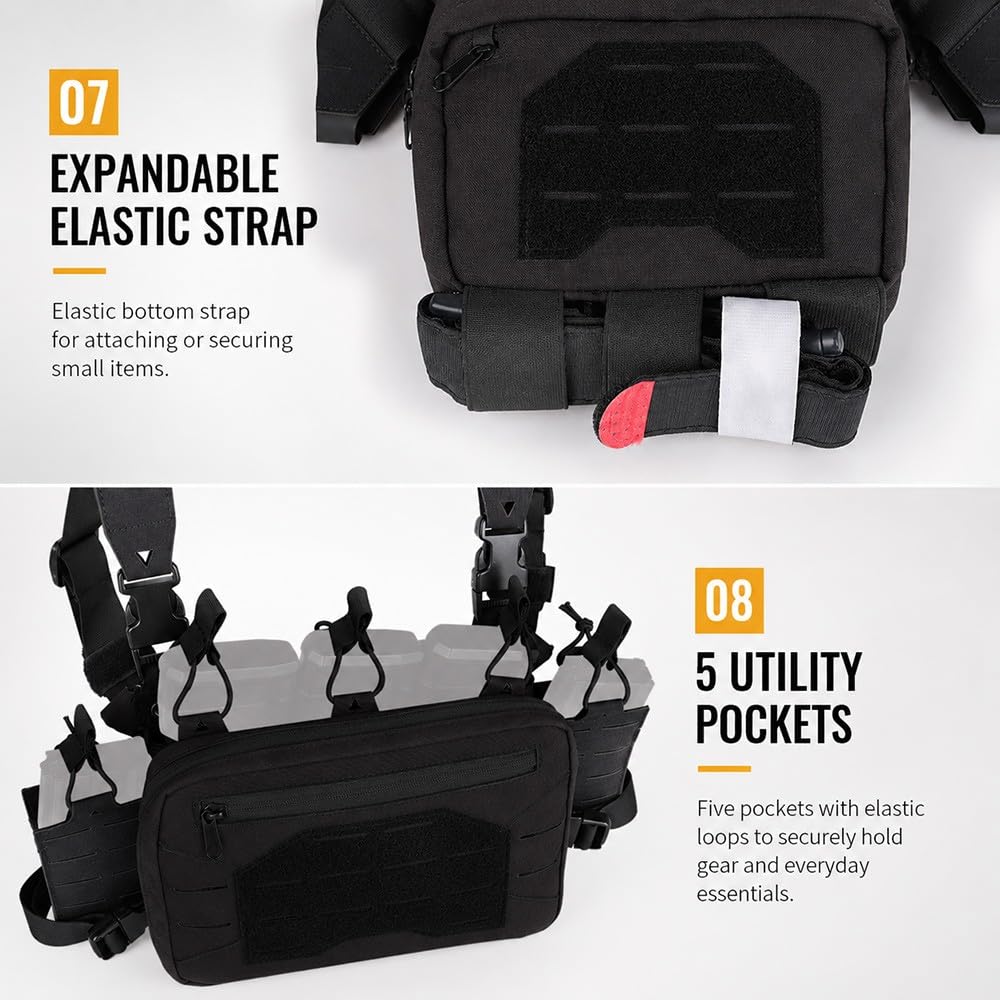 Borsa Pettorale Uomo Donna, Chest Pack Regolabile con Tasche Multiple per Caccia Tattico Tiro Sportivo Airgun Escursionismo Ciclismo E attività Outdoor