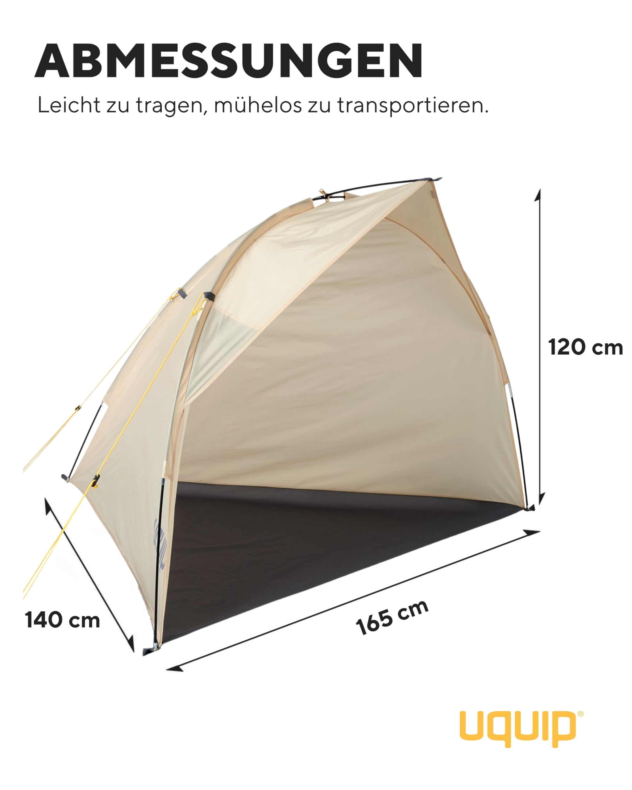 Uquip Strandmuschel Shelly Sand I 165 x 140 x 120 cm I UPF 50+ Strandzelt zum Schutz vor Sonne, Wind & Regen I tragbares Beach Zelt I ideal für Strand, Camping & Picknick
