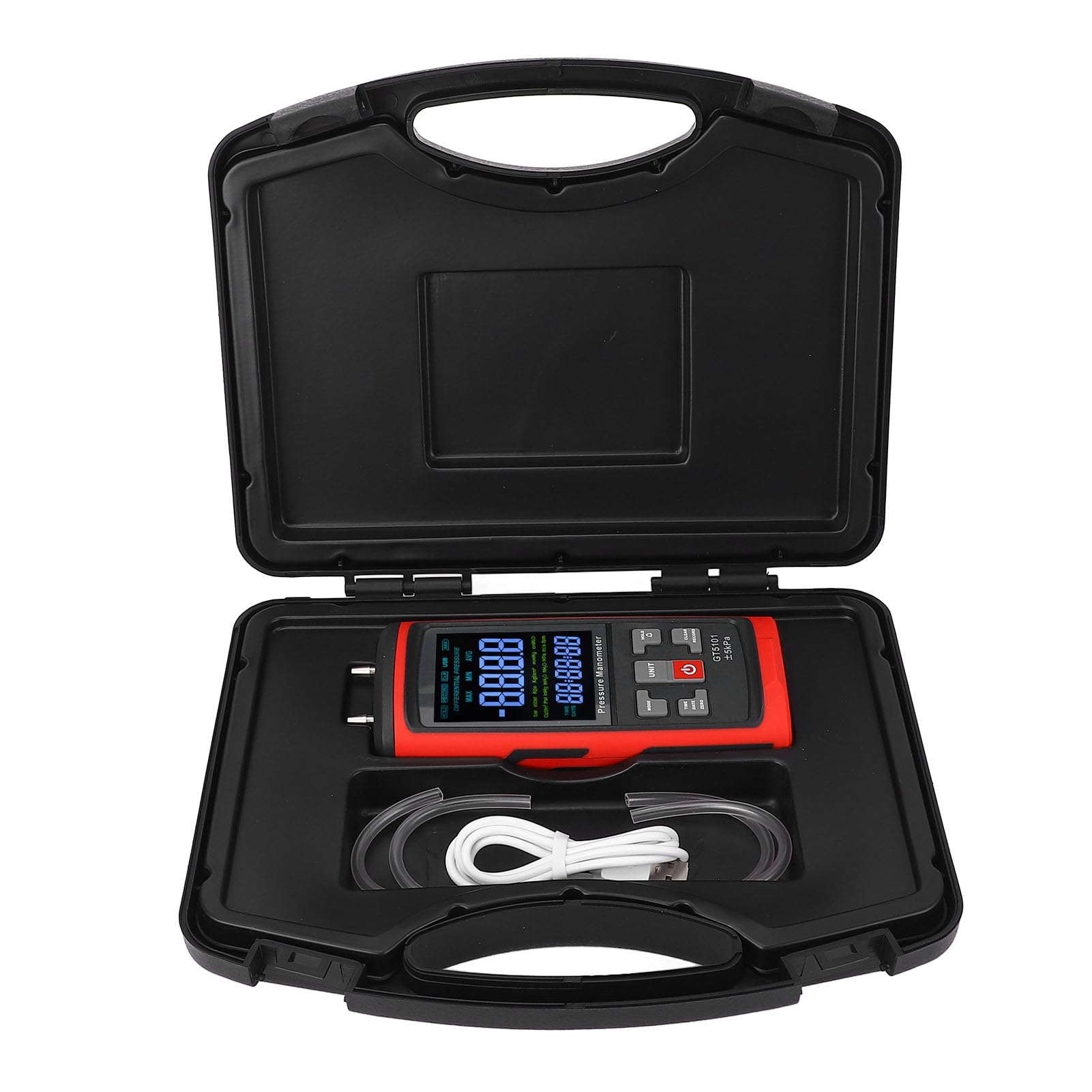 Fyearfly Medidor de Presión Diferencial ±5kPa, Pantalla LCD Retroiluminada Manómetro de Presión Digital de 2 Puertos Medidor de Presión de Gas, para Laboratorio, Sopladores, Salas Blancas