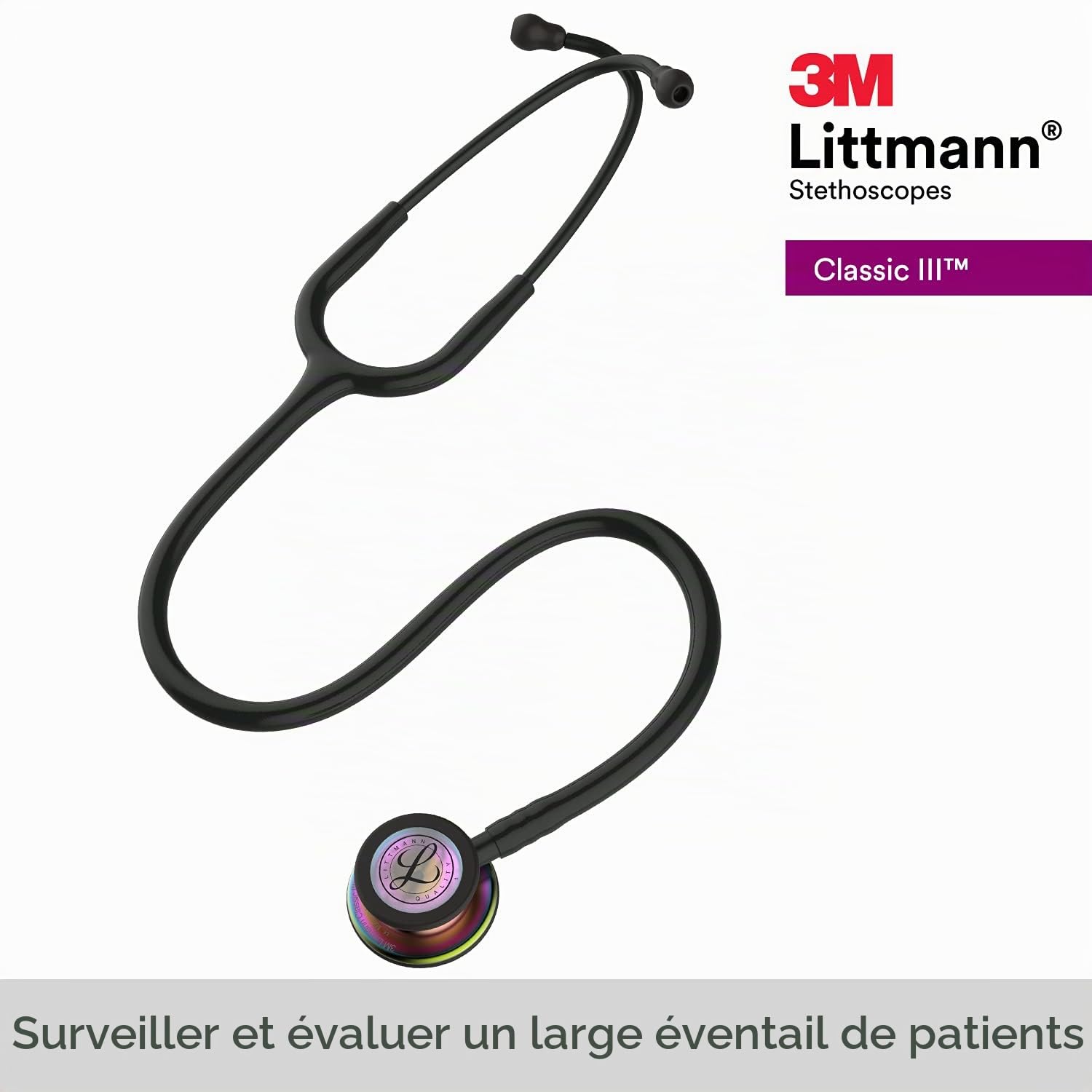 3M Littmann Stéthoscope de Surveillance Classic III, Tubulure Noire, Rainbow Edition, 69 cm, 5870 + GIMA ÉTUI CLASSIC pour stéthoscope - noir.