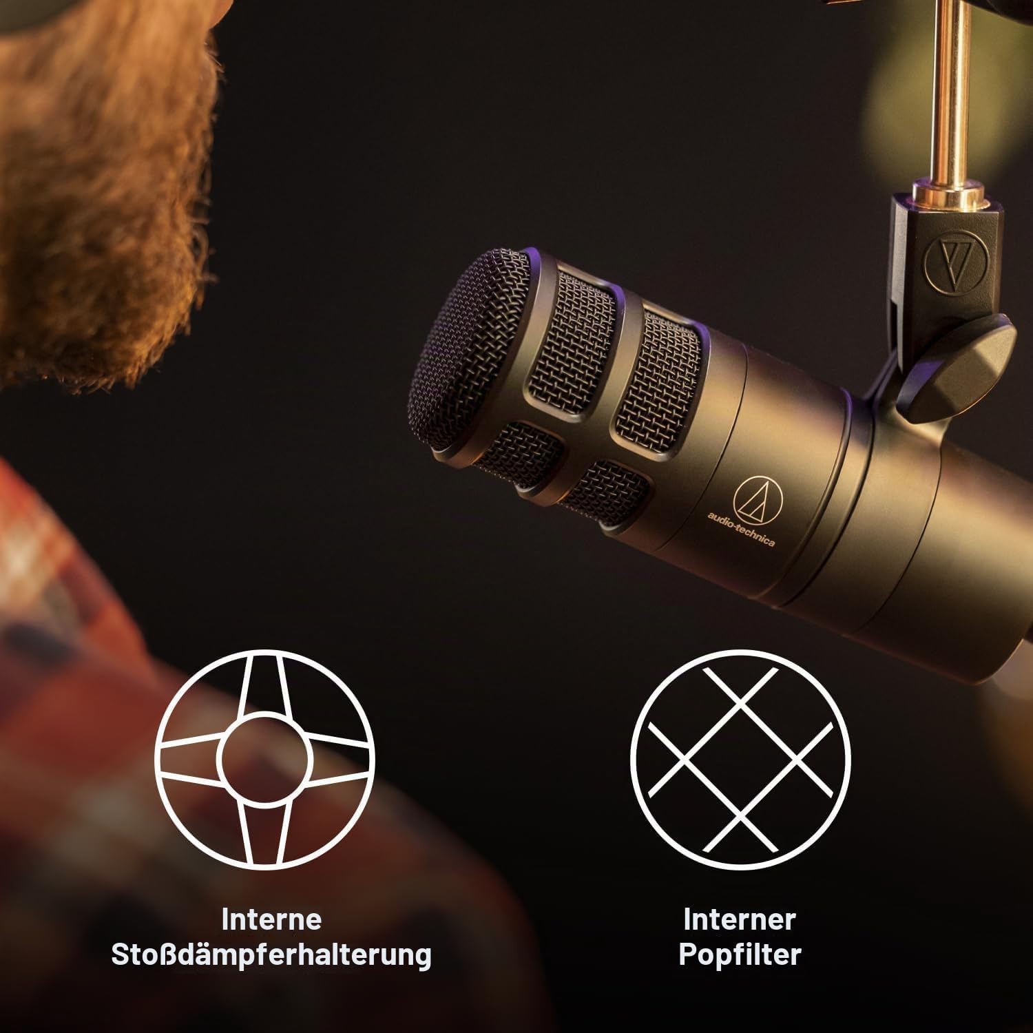 Audio-Technica 2040 Dynamisches Podcast-Mikrofon mit Hypernierencharakteristik Schwarz