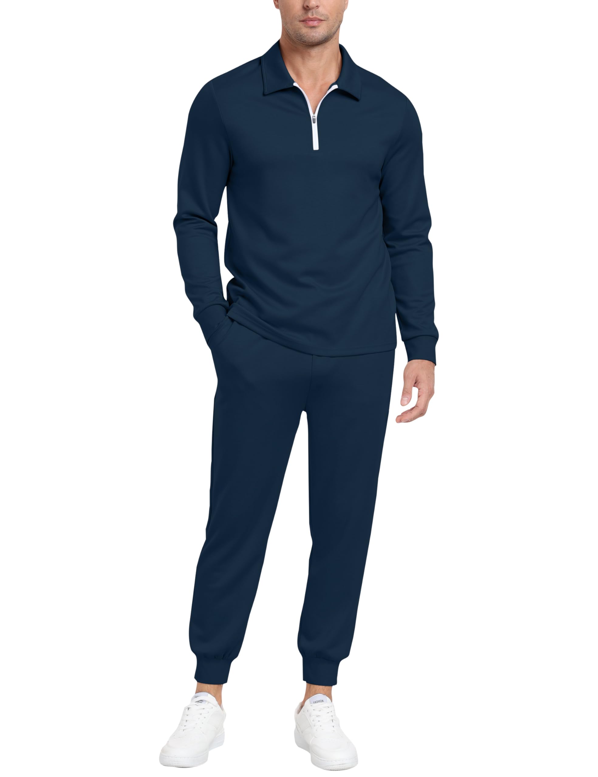 MoFiz Herren-Trainingsanzug, 2-teilig, Trainingsanzug, 1/4-Reißverschluss, langärmelig, Tops, Jogginghose, lässige Outfits für Herren