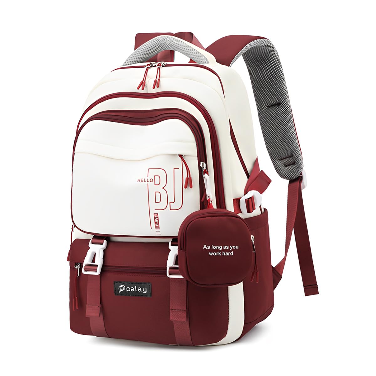 Girls Backpack School Backpack with Small Zipper Pouch Fashion Red Nylon with Padded Shoulder Straps & Handle Design Multi Compartment Large for School,Camping,Travel-image-25