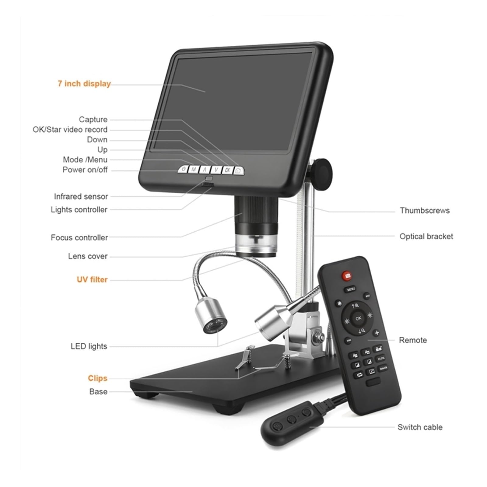 Mikroskop cyfrowy, Mikroskop 7" Cyfrowa Lupa Wideo 3D USB 2MP | Obrót Obrazu, Naprawa Telefonów, Lutowanie, Biżuteria, Dla Dzieci, Studenci, Dorośli, Początkujący