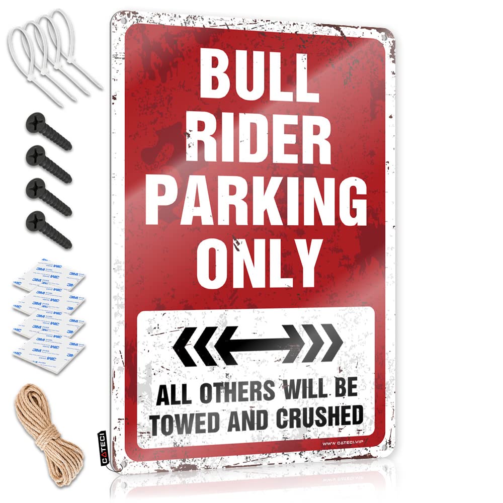 Fzfn Colour Playroom Decor Trendy Plaque - Bull Rider Parking Only Rustic Wall Art Haves Easy Hang For Cave(30X40cm)
