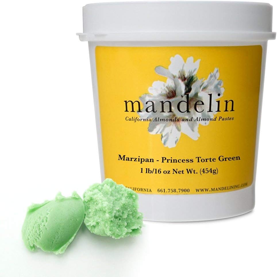 Mandelin Princess Torte Green Marzipan Modeling Paste, 33% Almonds, 67% Sugar (Green, 1 lb)