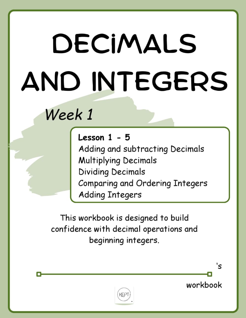 7th Grade Math Workbook on Decimals and Integers ~ Week 1: Middle School Math | Homeschool Curriculum (Decimals and Integers | 7th Grade Math | Workbook & Video Lessons)