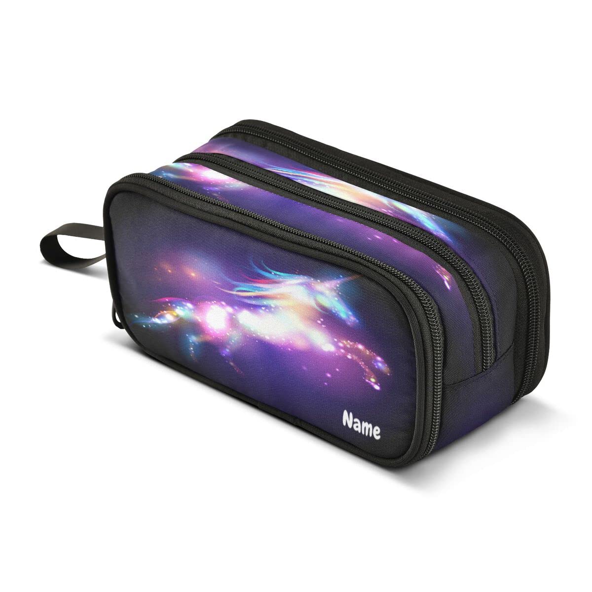 Custom Pencil Case Starry Galaxy Unicorn 3 Compartment Pen Bag Pouch Holder Box School Portable Stationery Storage Bag for Girls Boys