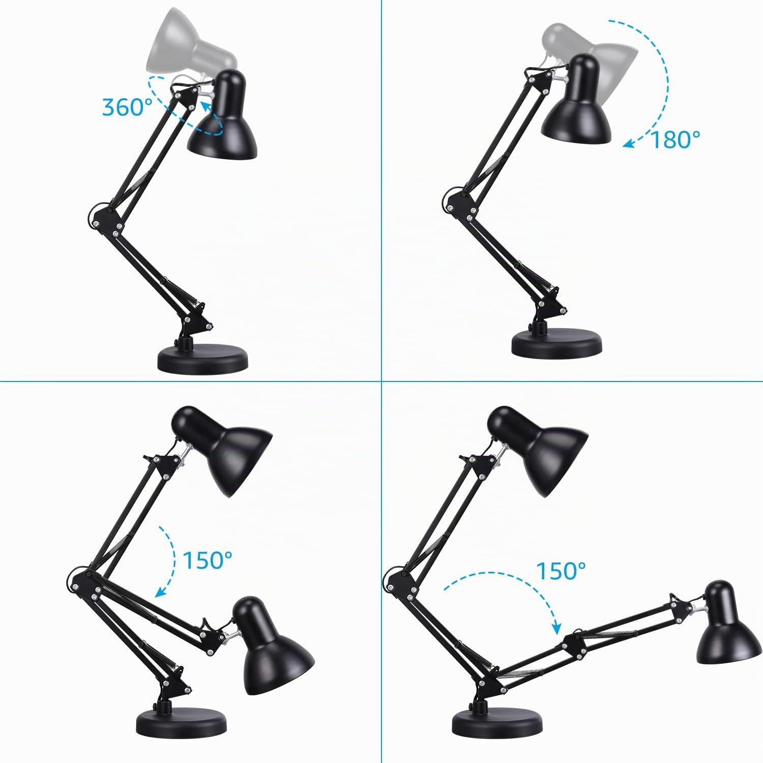 TORCHSTAR Lámpara de escritorio de metal con abrazadera, brazo oscilante, lámpara de mesa ajustable de cuello de cisne, luces de escritorio con clip para oficina en casa, trabajo, estudio, lectura,