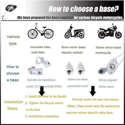 Miniatura 4 de Espejos de bicicleta Espejo retrovisor para manillar, espejo lateral de bicicleta de montaje en extremo ajustable para manillar, espejos de ciclismo