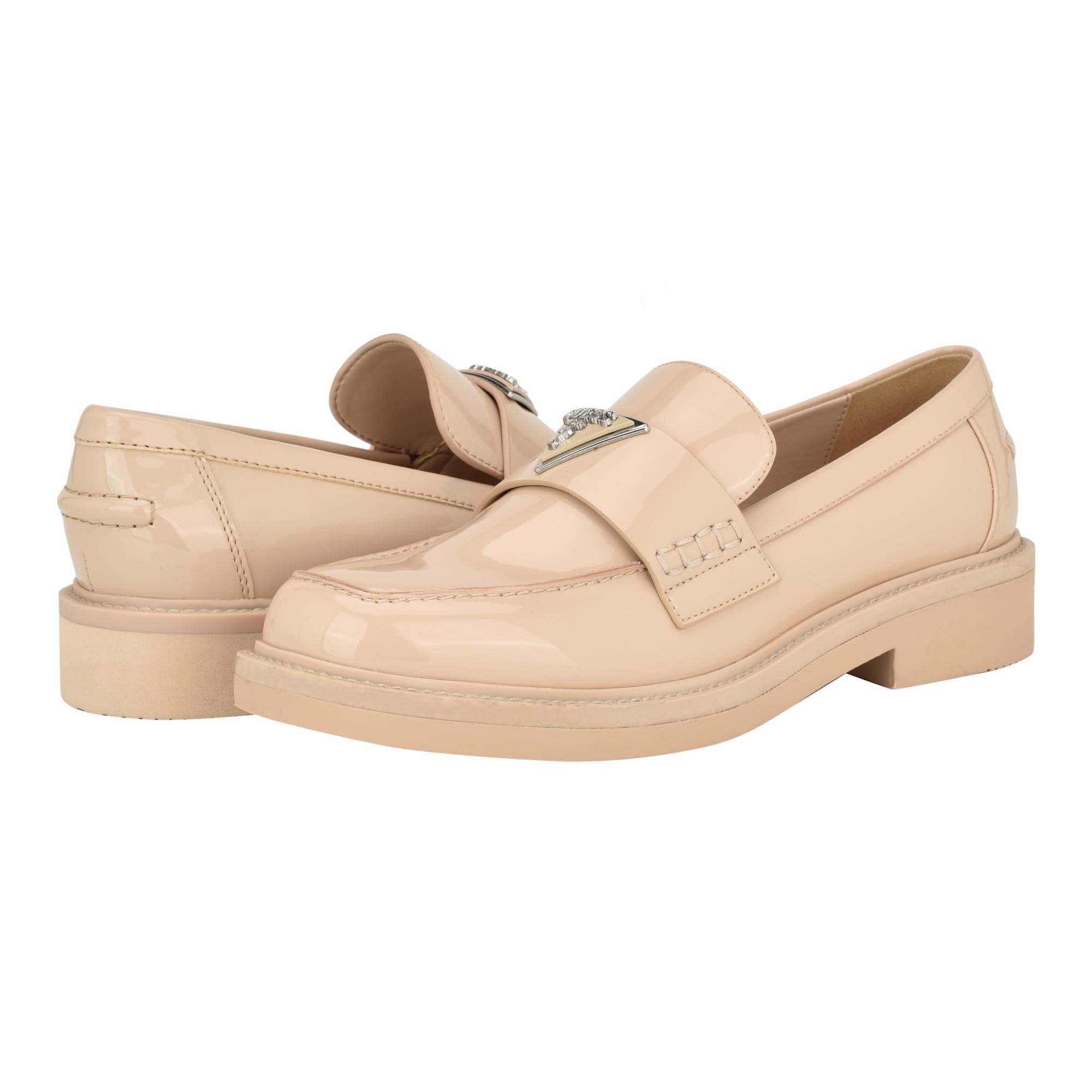 GUESS Women's Shatha Loafer, Light Natural Patent, 6 UK