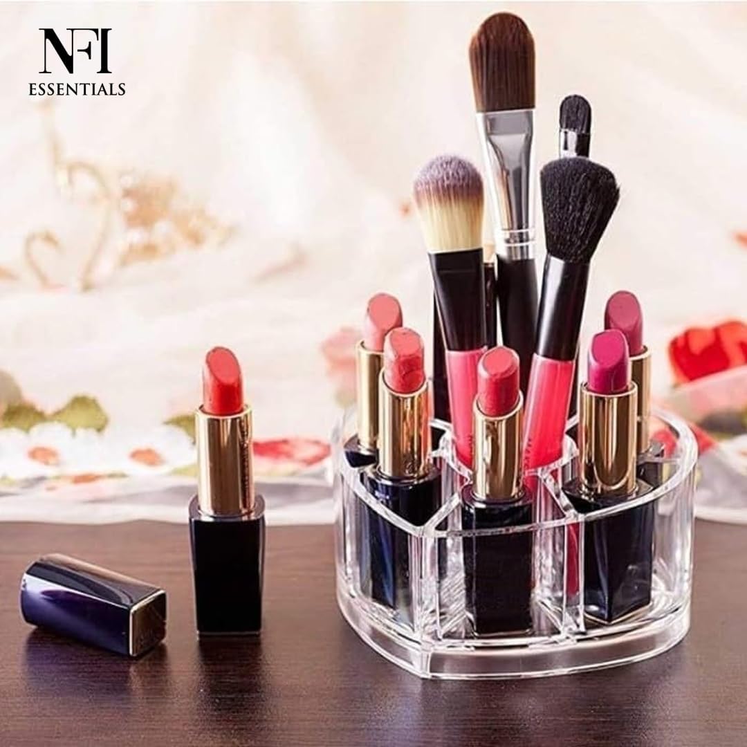 Pro | NFI essentials Heart-Shaped Clear Acrylic Makeup Organizer – 6 Compartment Cosmetic & Stationery Holder for Vanity, Desk & Bathroom – Multipurpose Plastic Storage Stand 2026