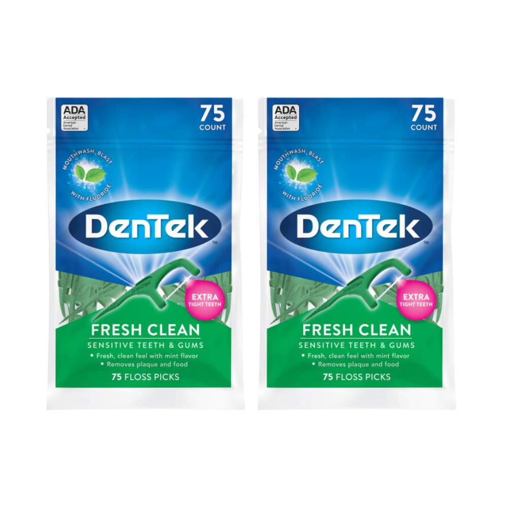DenTek Fresh Clean Floss Picks for Extra Tight Teeth 75 Count Pack of 2