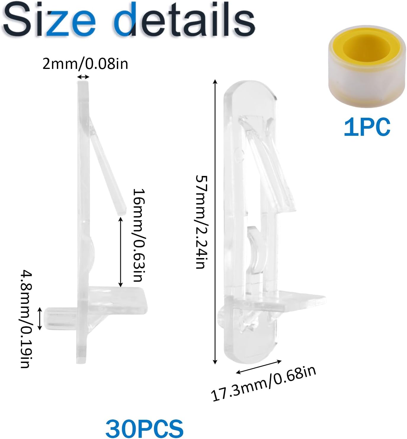 INCREWAY 30 Pack Shelf Support Peg, Clear Plastic Cabinet Shelf Pins, Self-Locking Bracket Clips for Supporting Furniture Kitchen Bookcase Closet Shelf, Fits 16mm Shelves