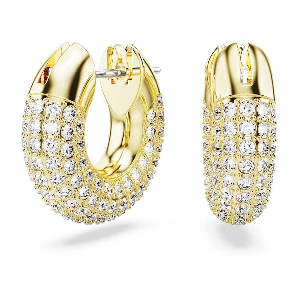 Swarovski Hoop Earrings, Pair of Pavé, White Crystal, Gold Tone Plated Hoops, from the Dextera Collection