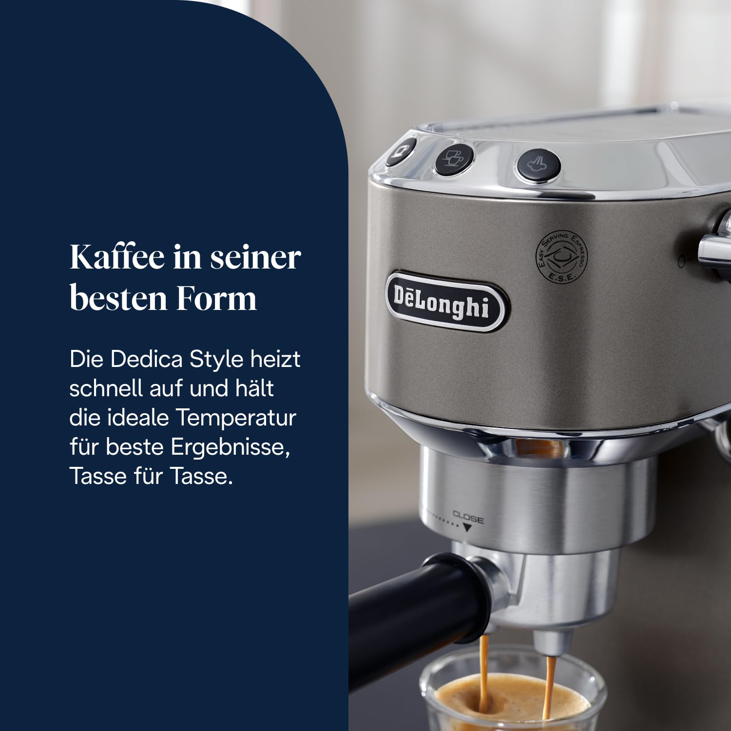 De'Longhi Dedica Style EC685.TB Kompakte Siebträgermaschine Espressomaschine 15cm Titan