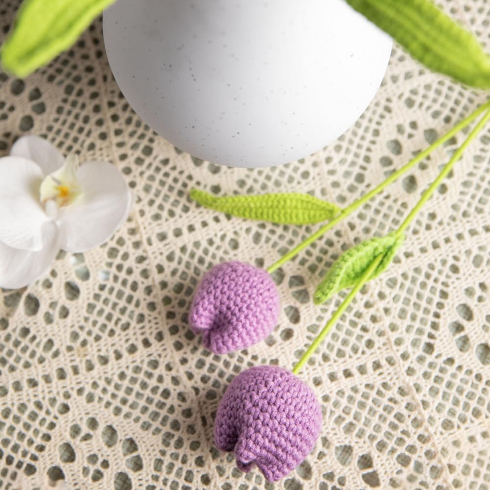 Handmade Crochet Tulip Bouquet – Crocheted Flower Knitted Yarn Artificial Tulips, Forever Floral Arrangement for Home Decor, Wedding, Birthday