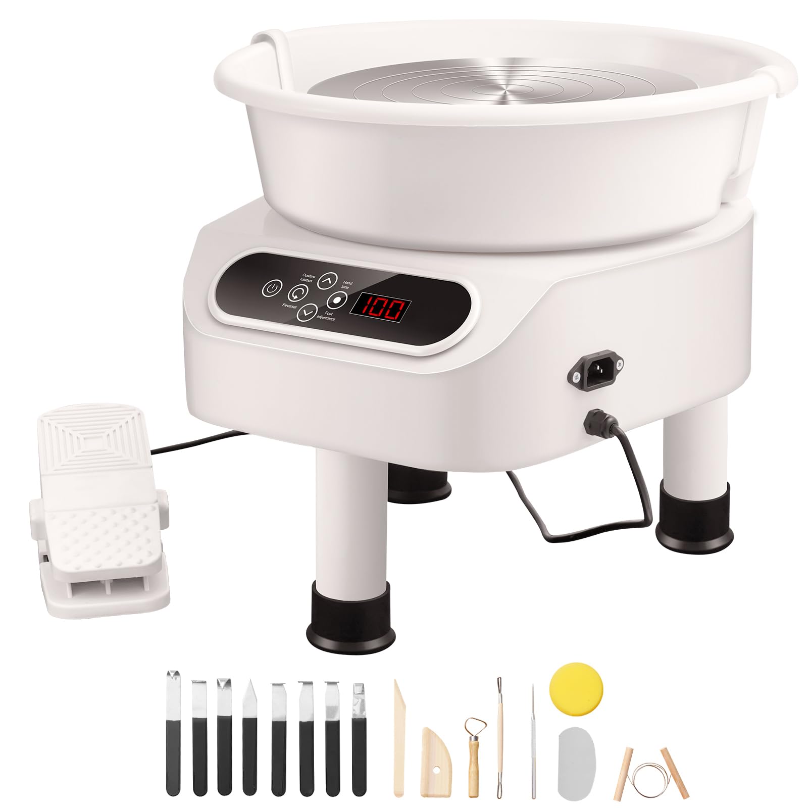 VEVOR 11 inch Pottery Wheel for Adults, 450W Forming Machine with Direct Drive Motor and LCD Touch Screen, 50-300RPM Speed Adjustable Foot Pedal Detachable Basin, for Art Craft Work Home DIY, White