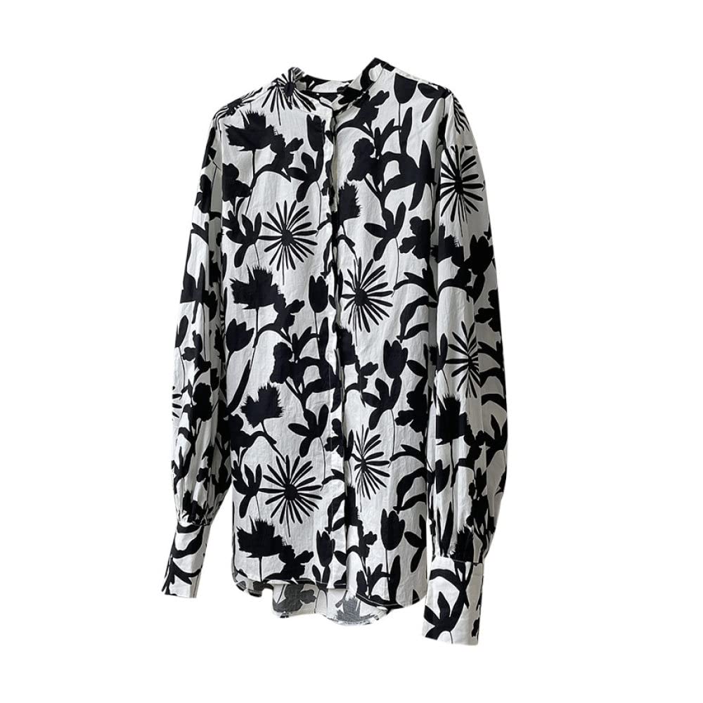 Damen Oberteile,Damen-Leinenbluse, Übergroß, Für Den Sommer, Mit Blumenmuster, Langarm-Shirts, Stehkragen-Oberteile, Elegante Bluse, T-Shirt-Jacke, Lockere Bluse, Tunika, Sweatshirt-Oberteile Für Fr
