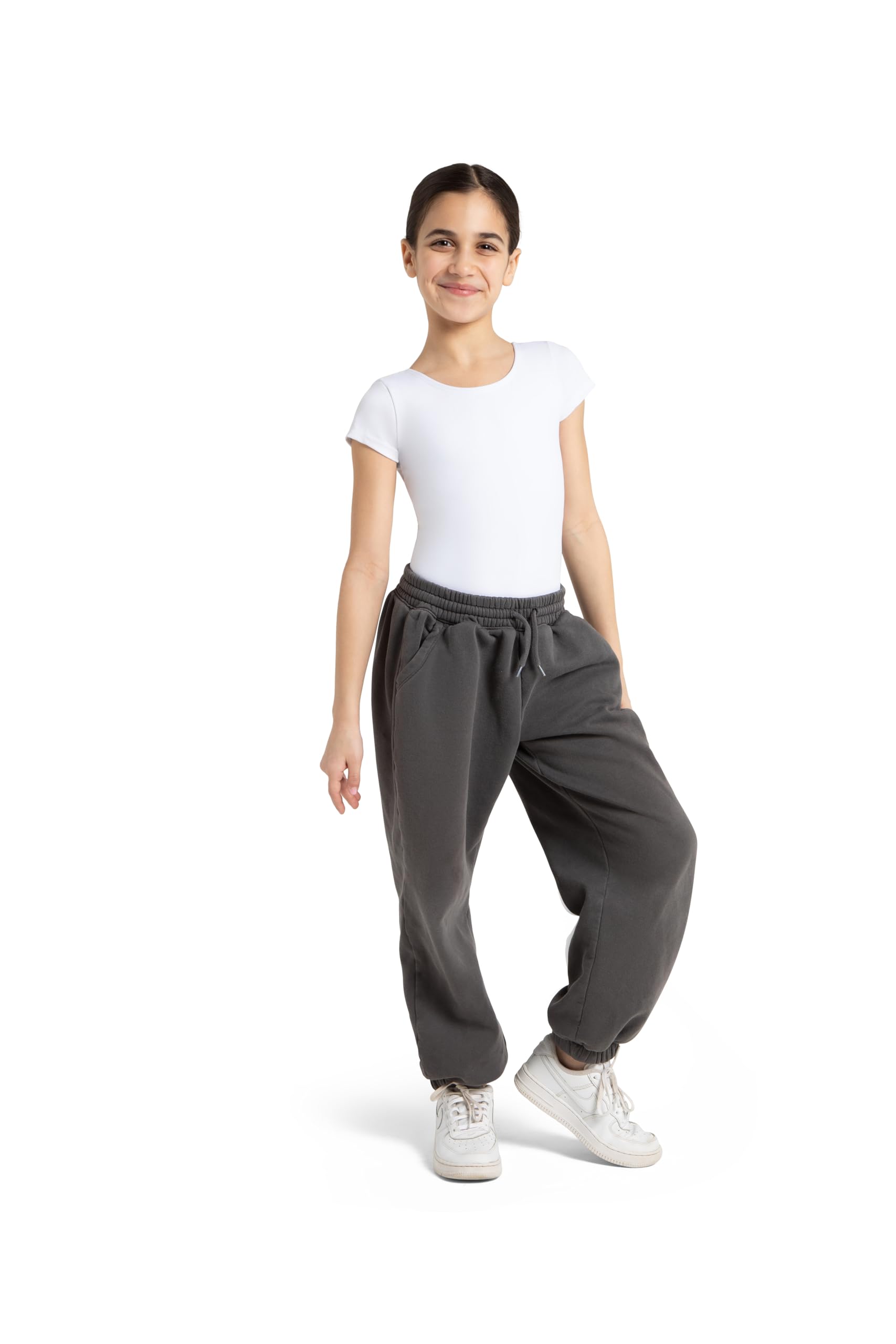 Capezio Leotardo de manga corta para niñas, Blanco, Medium