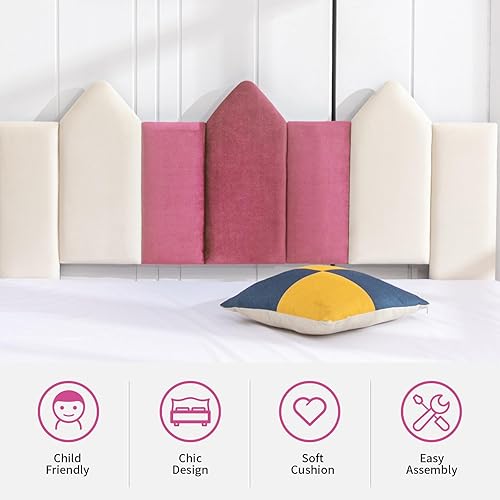 Miniatura 4 de Marco de cama para niños de tamaño individual, base de cama tapizada con plataforma individual para niños con cabecero, cama infantil para niñas,