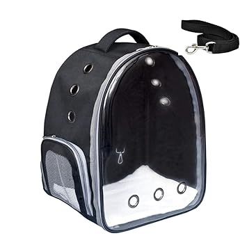 Risan Pet Transparent Cat & Small Dog Puppy Kitty Shihtzu Breathable Carriers for Breathable Airline Travel Approved Air Ventilation with Leash Backpack Size 17 ? 13 ? 11 inch Black