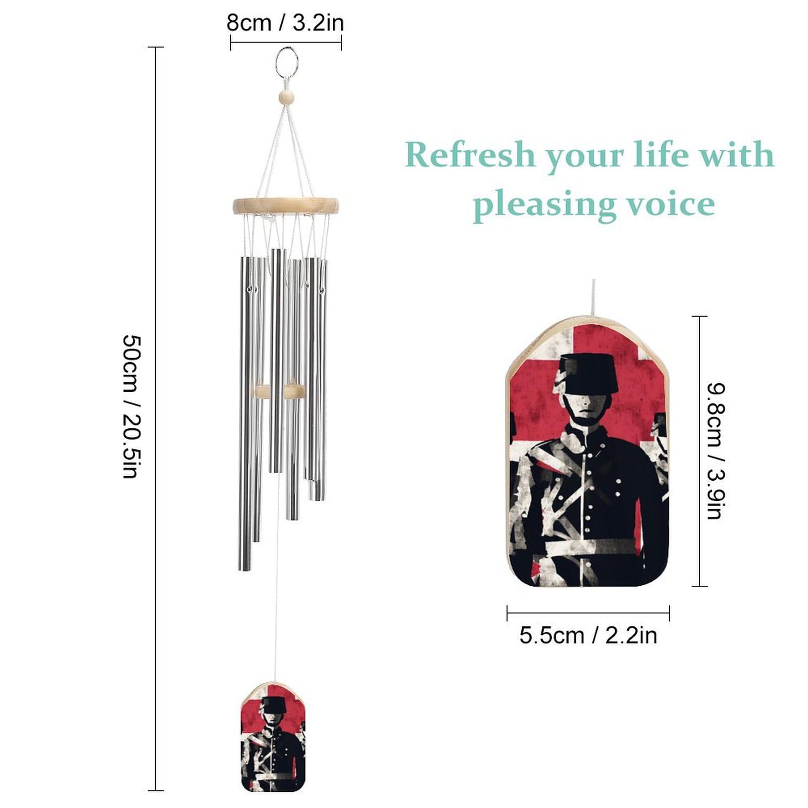 Outdoor Wind Chimes, Soldier in Front of Flag Printed Wind Chimes,Simple Wind Chimes,Curtain Wind Chimes for Home Decoration