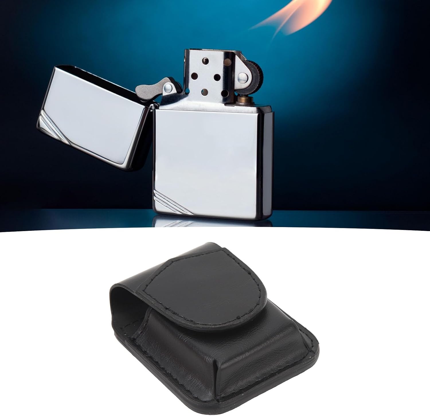 Leather Lighter Case with Belt Loop, Anti Scratch Protective Storage Case Soft Lining Magnetic Buckle Lighter Waist Case for Men Women (Black)