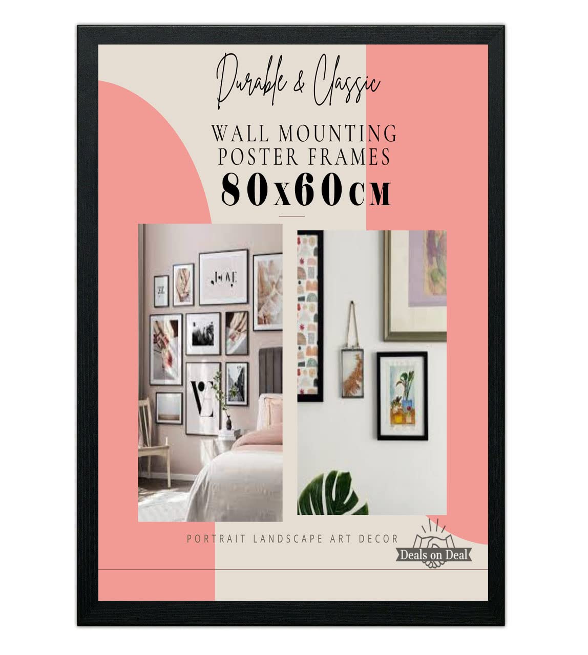 DEALS ON DEAL Modern Wooden Large 60cm x 80cm Picture Frame Photo Frame Wall Art Poster Frames With Clear Perspex Safety Glass to Hang Portrait or Landscape (80X60CM, BLACK)