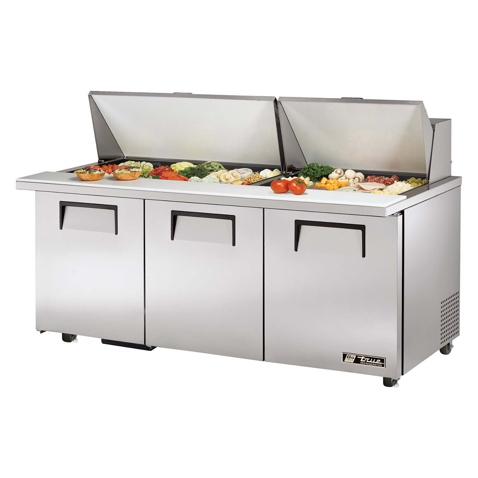 TSSU-72-30M-B-ST-ADA 72" Mega Top 3-Door ADA Height Sandwich/Salad Prep Refrigerator - 30 Pans by TRUE – 19.0 cubic_feet, stainless steel, Model TSSU-72-30M-B-ST-ADA-HC