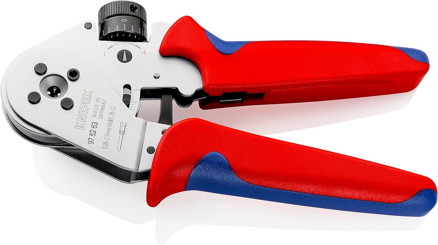 KNIPEX Pince à sertir à quatre points pour contacts tournés chromée avec poignées multimatières 180 mm, 97 52 63
